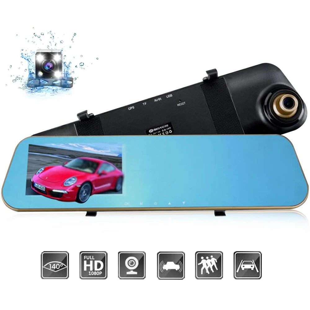 Pack "Espejo Cam HD Dual + ReceptorCar Bluetooth" Versión 2024